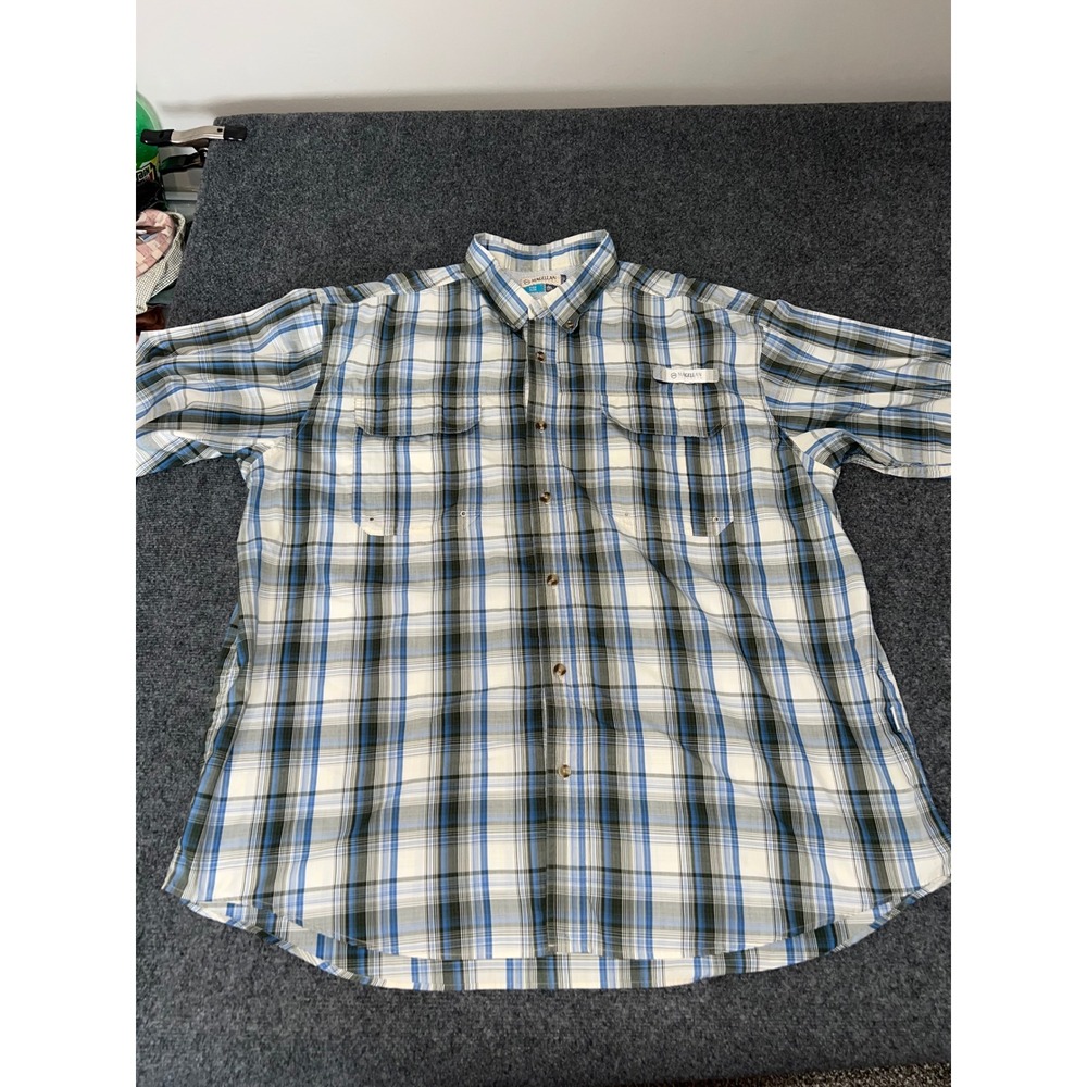 Magellan Outdoors Fish Gear Mens 3XL Blue Plaid Short Sleeve Fishing Shirt